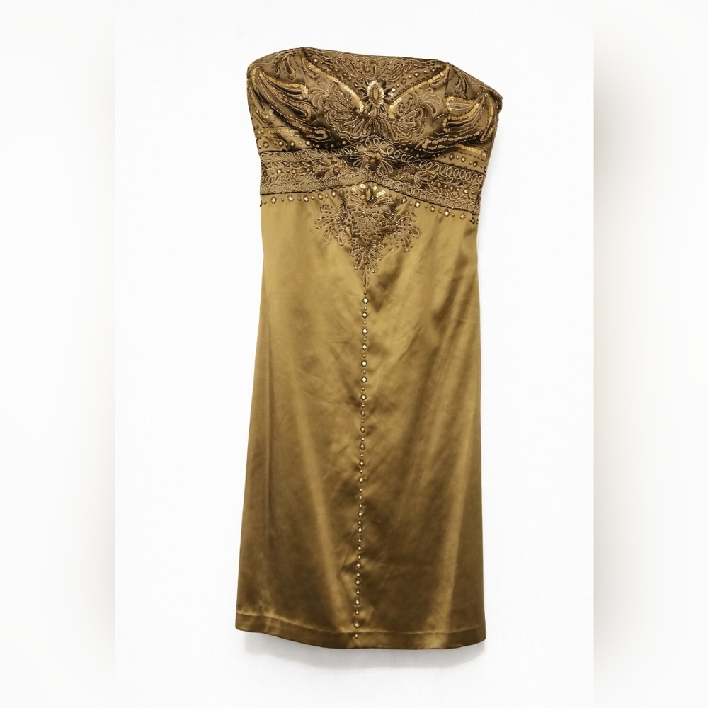 Sue Wong Strapless Taupe Embellished Cocktail Dress